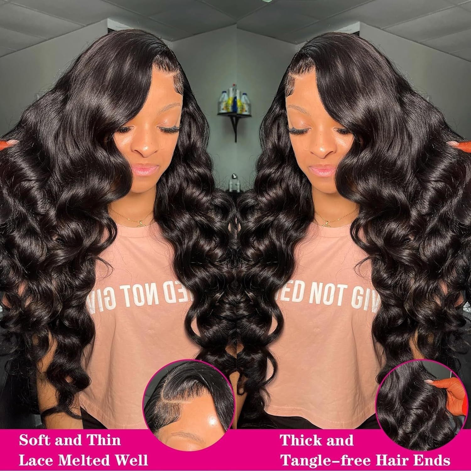 Black Medium Large Wave Full-head Wig
