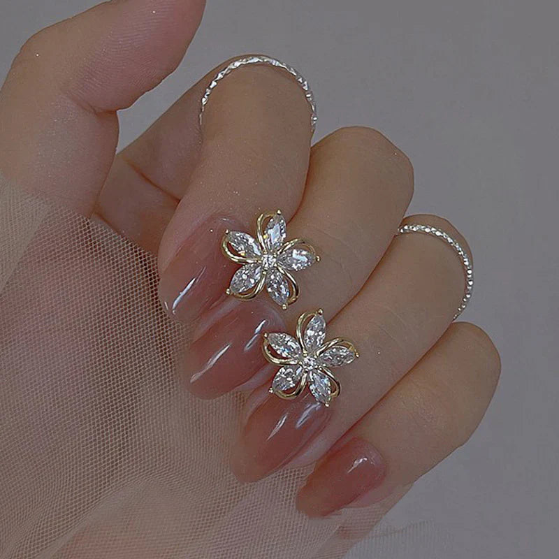 High-grade Ear Studs Five Petal Flower Zircon Flower Earrings Petite Earrings Women