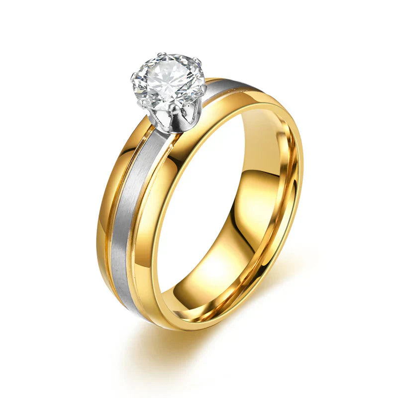 Zircon Couple Ring 18K Gold Two-tone High-end All-match