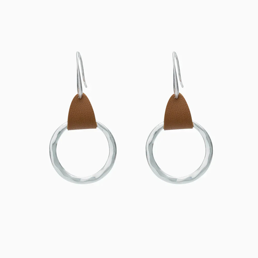 Simple Fashion Brown Leather Stitching Round Ring Earrings