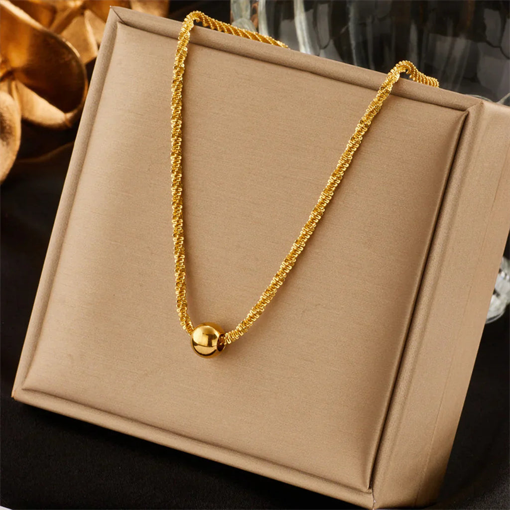 Metal Round Beads Thread Wave Necklace