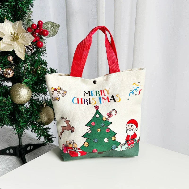 Cartoon Santa Snowman Tote Canvas Bag